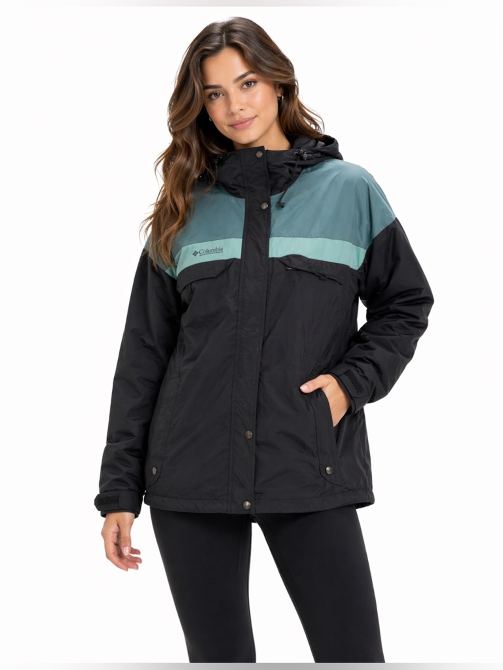 Vintage Columbia Black and Teal Full‎ Zip Ski Jacket Lined Size Medium